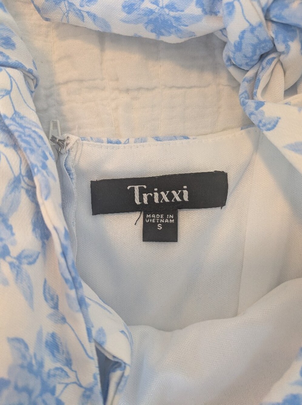Trixxi White Dress with Light Blue Floral Print - Picture 2 of 2